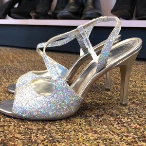 Sparkly silver open toed heals